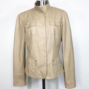 ELIE TAHARI Button Snap Pocket Detail Butter Soft Leather Blazer Jacket Size M